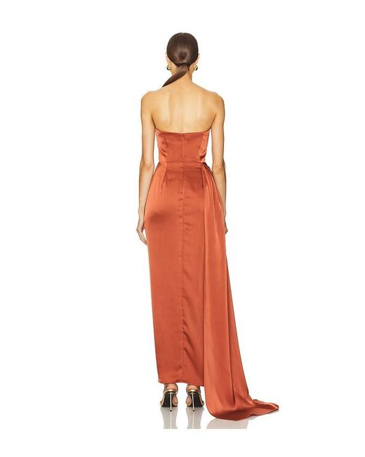 Katie May Orange Ruched Satin Gown With Boned Bodice