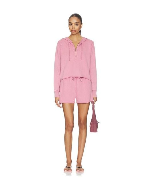 Bobi Pink Half Zip Crop Hoodie