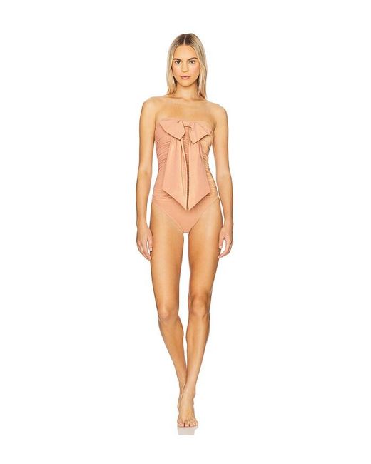 Zimmermann White Coco Metallic Drape Bow One Piece Swimsuit