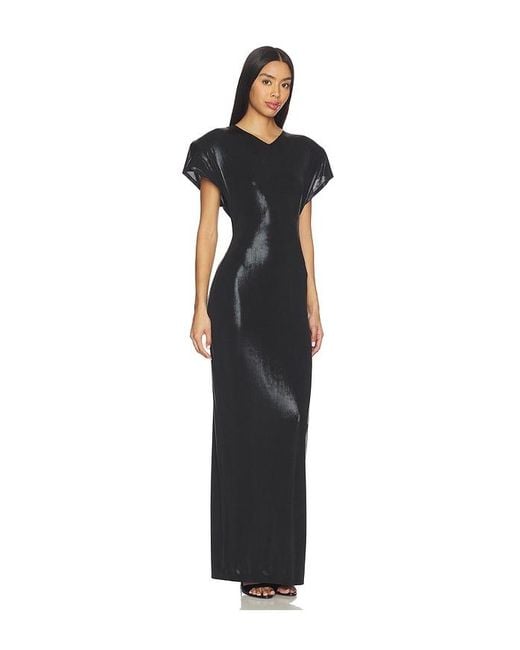 Norma Kamali Black Cap Sleeve Shoulder Pad Long Dress