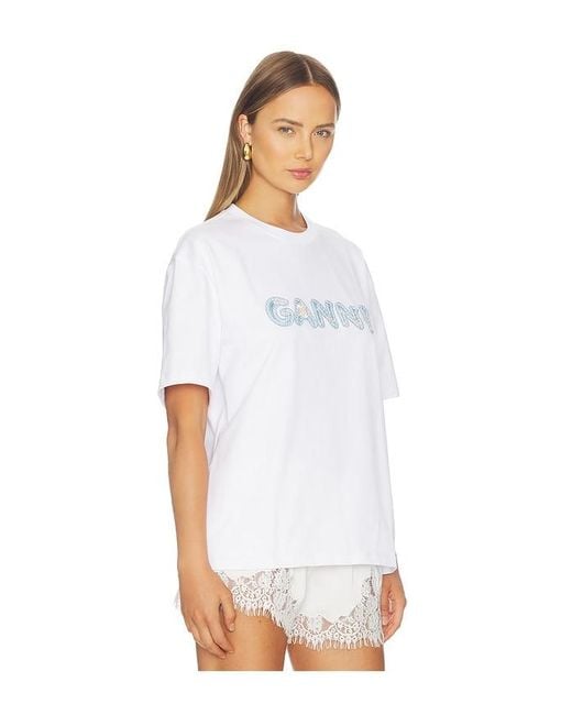 Ganni White Heavy Cotton Jersey Relaxed Fit T-Shirt