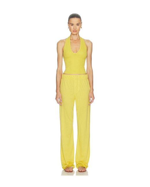 ÉTERNE Yellow Butter Rib Cropped Halter Top