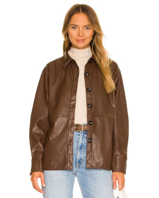 Sanctuary Brown Leather Like Shacket