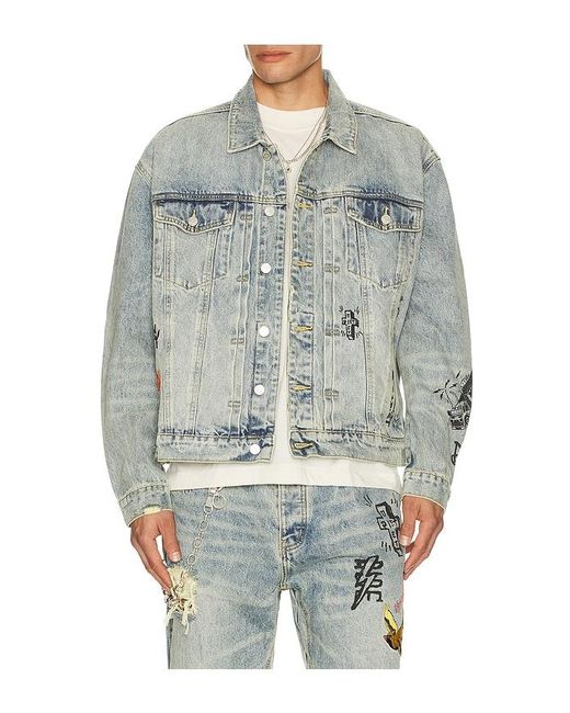 DIET STARTS MONDAY Blue Doodle Trucker Jacket for men