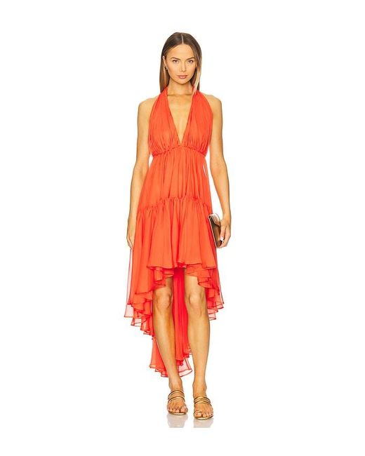 Bardot Orange Leona High Low Ruffle Dress