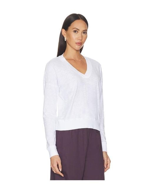 Bobi White Deep Vneck Pullover