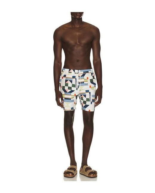 Scotch & Soda Black Printed Mid Length Swim Shorts for men