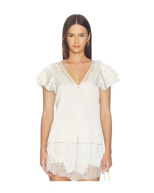 Citizens of Humanity White Lola Flutter Lace Sleeve Top