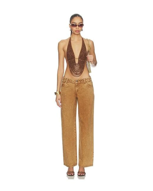 Leslie Amon Natural X Revolve Denim Rhinestone Festival Pants