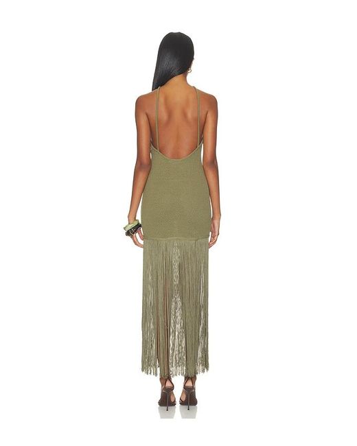 Lovers + Friends Green Alia Halter Fringe Dress