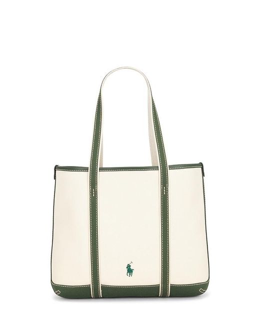 Polo Ralph Lauren White Canvas Leather Tote Small Bag