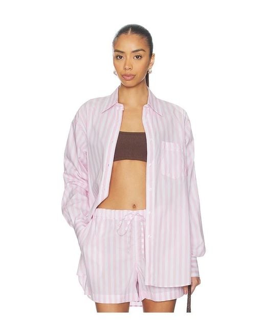 Hunza G White Cabana Stripe Embroidered Shirt