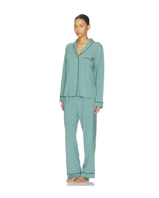 Lunya Green Slumberknit Button Down Pant Set