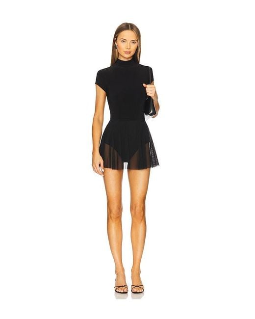Norma Kamali Black Mock Neck Cap Sleeve Flared Pickleball Dress