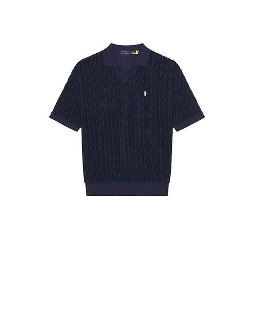 Polo Ralph Lauren Blue Short Sleeve Cable Terry Johnny Collar Polo for men