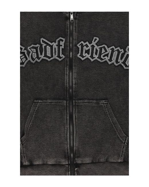 Badfriend Black Waffle Knit Full Zip Hoodie for men