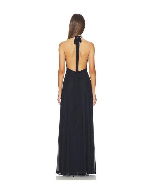 Kate Barton Blue Plunge Neckline Mesh Halter Dress