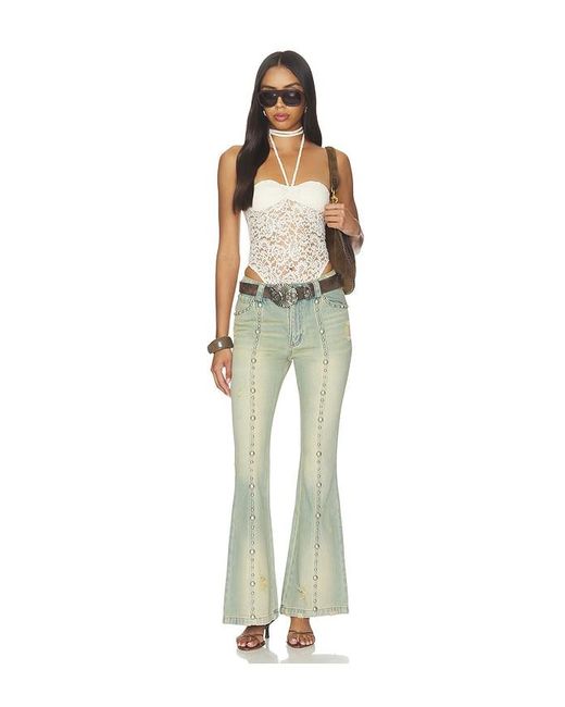 Markgong Green Studded Flared Jeans