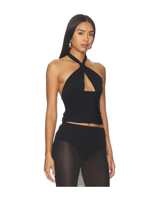 Mimchik Black Piper Knotted Halter Top