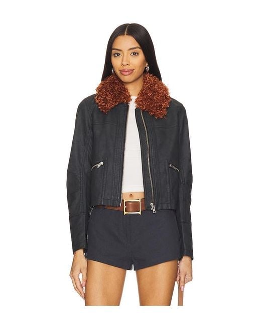 Free People Black X Revolve Jayce Faux Leather Jacket With Faux Fur Trim