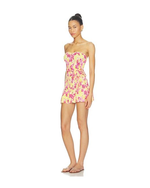 Indah Multicolor Abigail Printed Pinch Front Bandeau Bubble Ruffle Mini Dress With Scarf