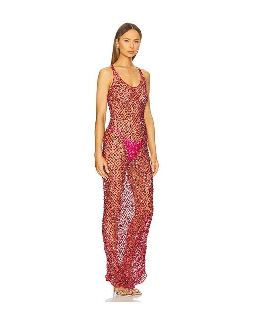 LAPOINTE Red Sequin Tank Gown