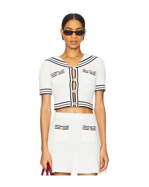 Self-Portrait White Textured Knit Top