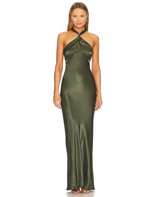 Shona Joy Green La Lune High Neck Twist Maxi Dress
