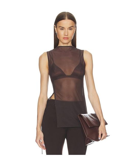 Jade Cropper Brown Sheer Sleeveless Top