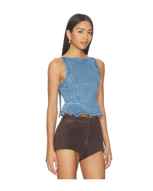 Free People Blue Sunfaded Denim Top