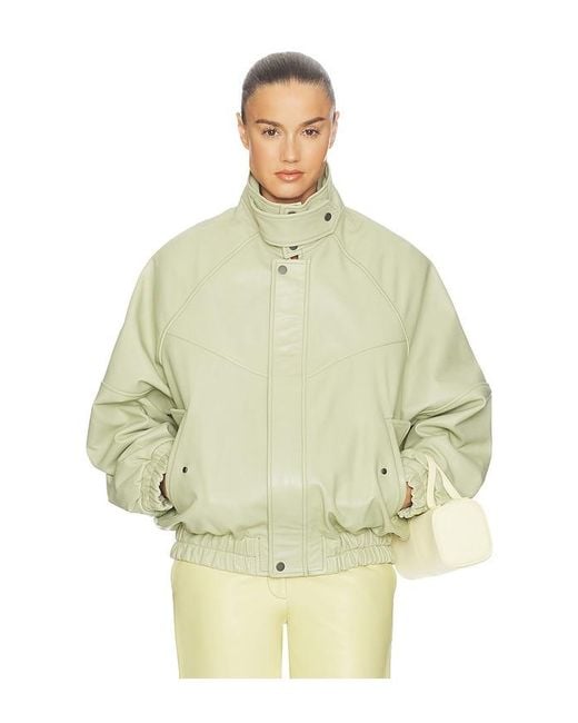 Helsa White The Oversized Leather Bomber