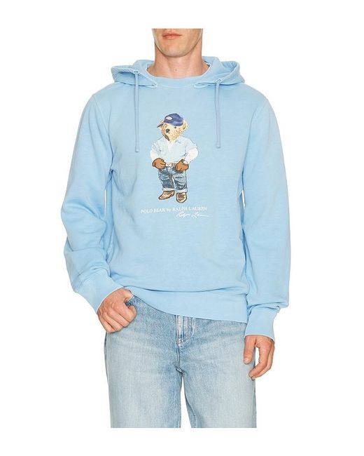 Polo Ralph Lauren Blue Long Sleeve Vintage Fleece Novelty Denim Bear Hoodie for men