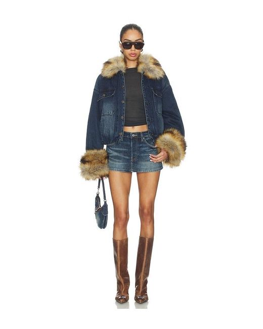 we11done Blue Faux Fur Denim Jacket