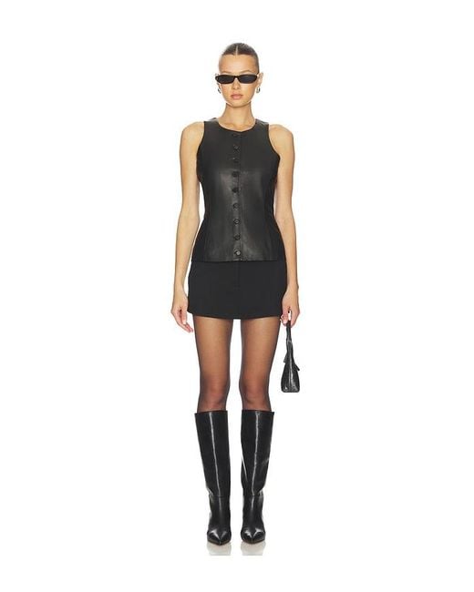 AEXAE Black Leather Peplum Top