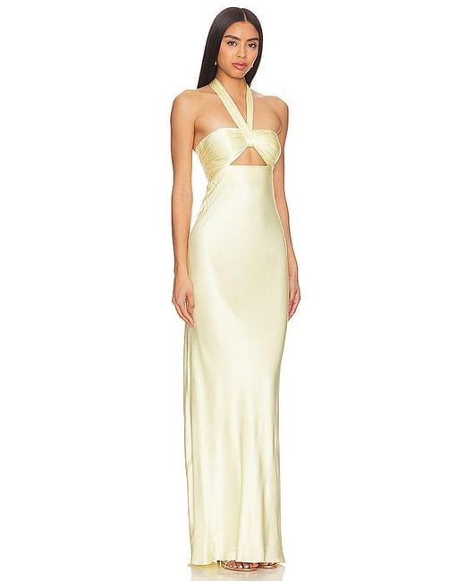 Shona Joy Natural La Lune Ruched Halter Maxi Dress