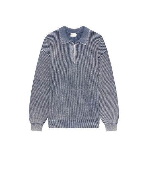 BOUND Blue Acid Washed Half Zip Knit Pullover for men