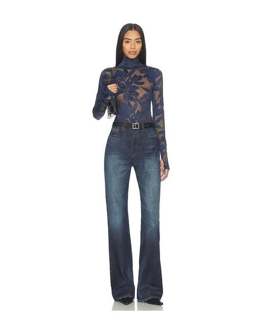AFRM Blue Zadie Crochet Floral Top