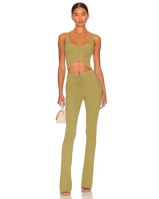 Camila Coelho Green Artemis Lace Up Knit Pant