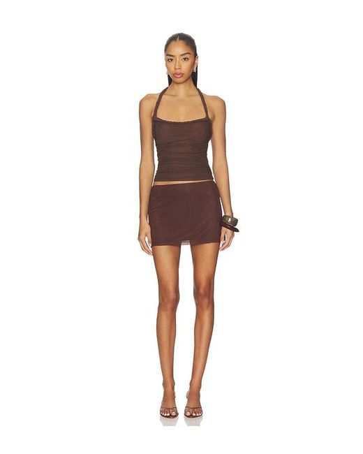 SNDY'S Brown Gianna Ruched Halterneck Top