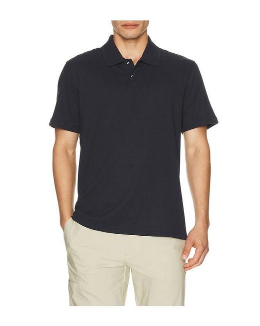 Vince Blue Mesh Knit Snap Short Sleeve Polo for men