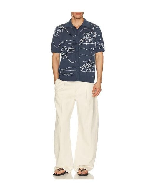 Far Afield Blue Palms Knitted Shirt for men