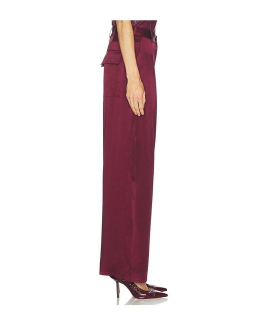 LAPOINTE Red Hose Satin Pleated Wide Leg