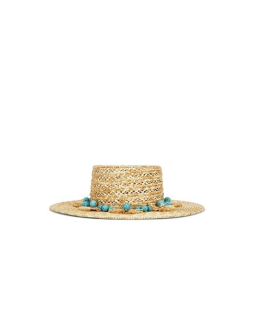 Lele Sadoughi Blue Poms Straw Hat