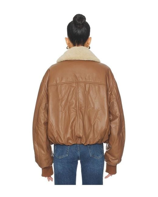 AEXAE Blue Leather Bomber Jacket