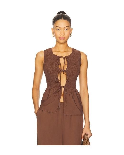 Seven Wonders Brown Fleur Shirred Tie Front Top