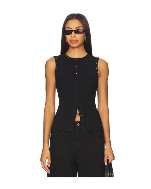 Never Fully Dressed Studded Button Tank Black