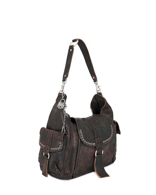 Free People Black X We The Free Leigh Distressed Hobo Bag