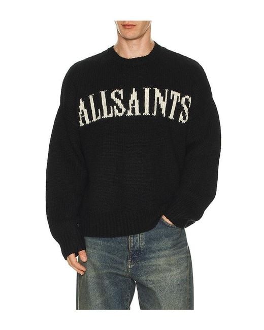 AllSaints Black Stokes Crew Neck Sweater for men