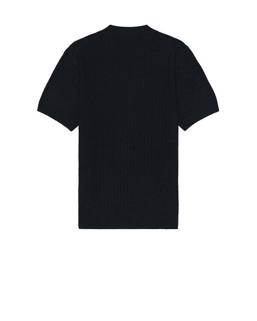 Vince Black Crafted Rib Short Sleeve Johnny Collar Polo for men