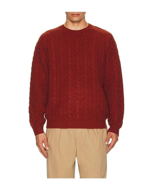 Beams Plus Men's Red Crew Cable 5G Sweater